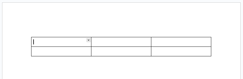 クリックすると文書の中に表が入る