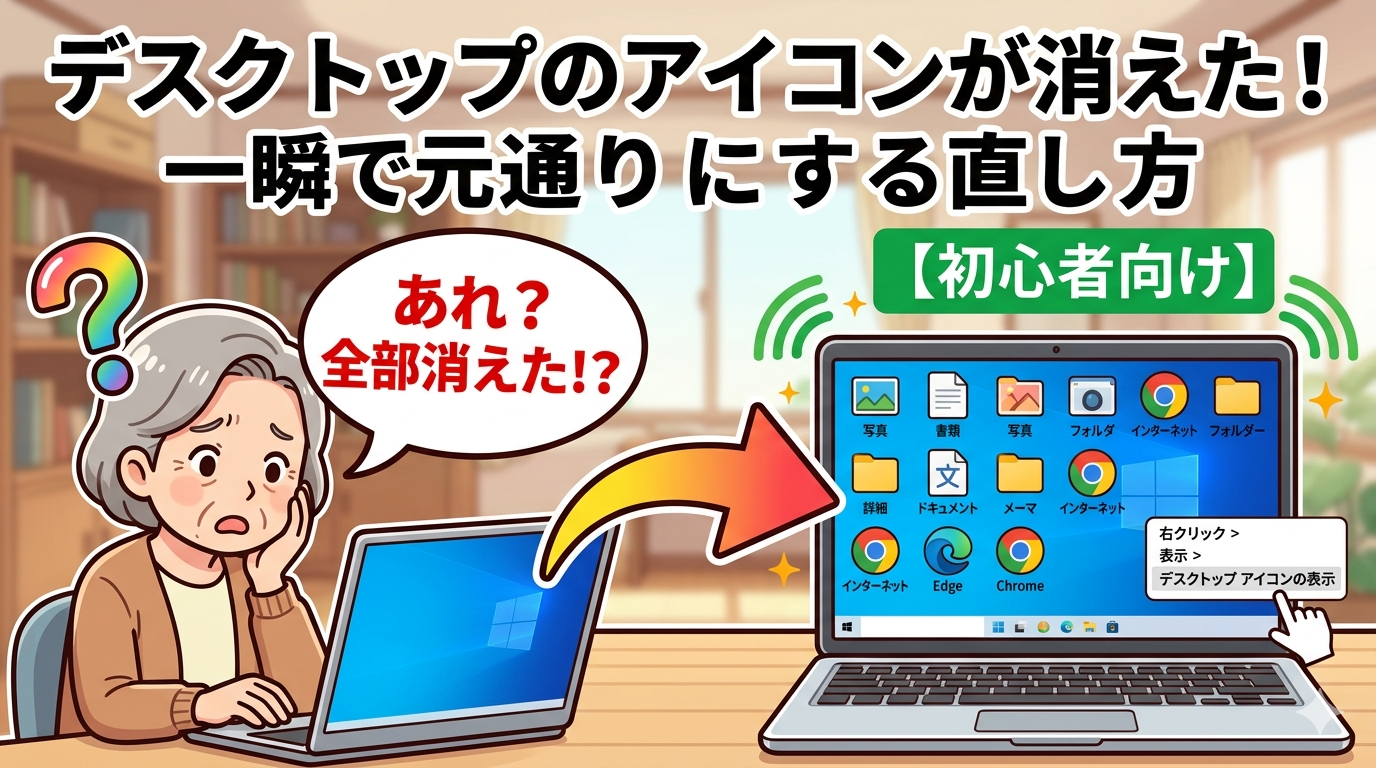 デスクトップのアイコンが消えた！一瞬で元通りにする直し方【初心者向け】